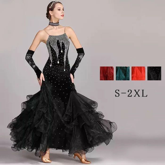 社交ダンス ドレス 社交ダンス衣装 練習着 豪華 キラキラ 広がる裾 発表会用 ワンピース パーティー レッスン着 発表会 競技着 演出用 開場ドレス ワルツ ロング丈 オールシーズン ブ