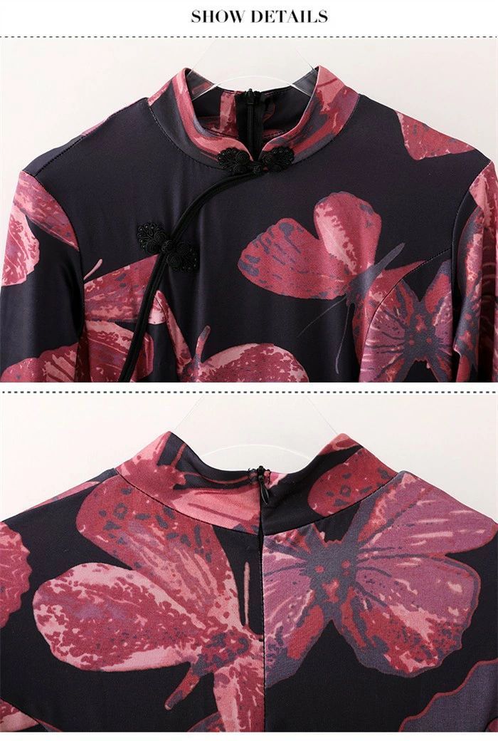 社交ダンス ドレス チャイナ風 モダンドレス ブラック 蝶柄 社交ダンス