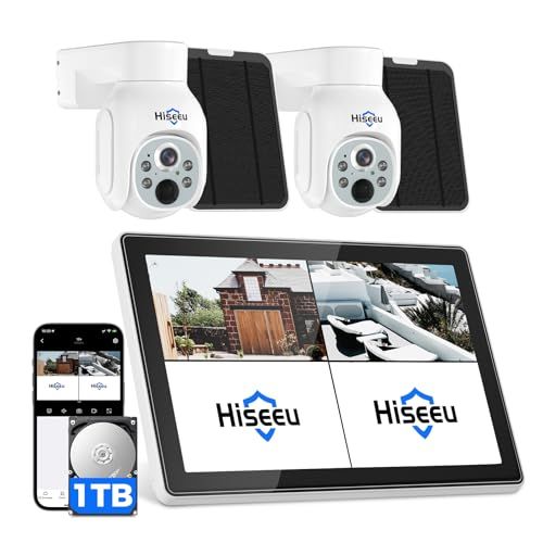 400万画素 電源不要 Hiseeu ソーラーパネルカメラ セット 10インチLCD液晶モニタ一体型NVR 8000 mAh 遠隔監視 防水等級ip 65 AI動体検知 屋内 屋外 セキュリティ 防犯カメラ 常時録画 2.4ｇのルーターに対応