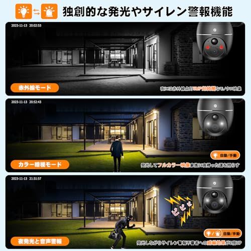  2025強化版500万超高画素 コスパ最高 防犯カメラ 屋外 ソーラー YESRAMO防犯カメラ 360° PTZ超広角 防犯灯発光 夜間撮影AI人物検知 電源不要 監視カメラ ソーラー無線 電池式 WiFi強化 2 4 GHz対応 iO 防犯カメラ 防犯 セーフティ