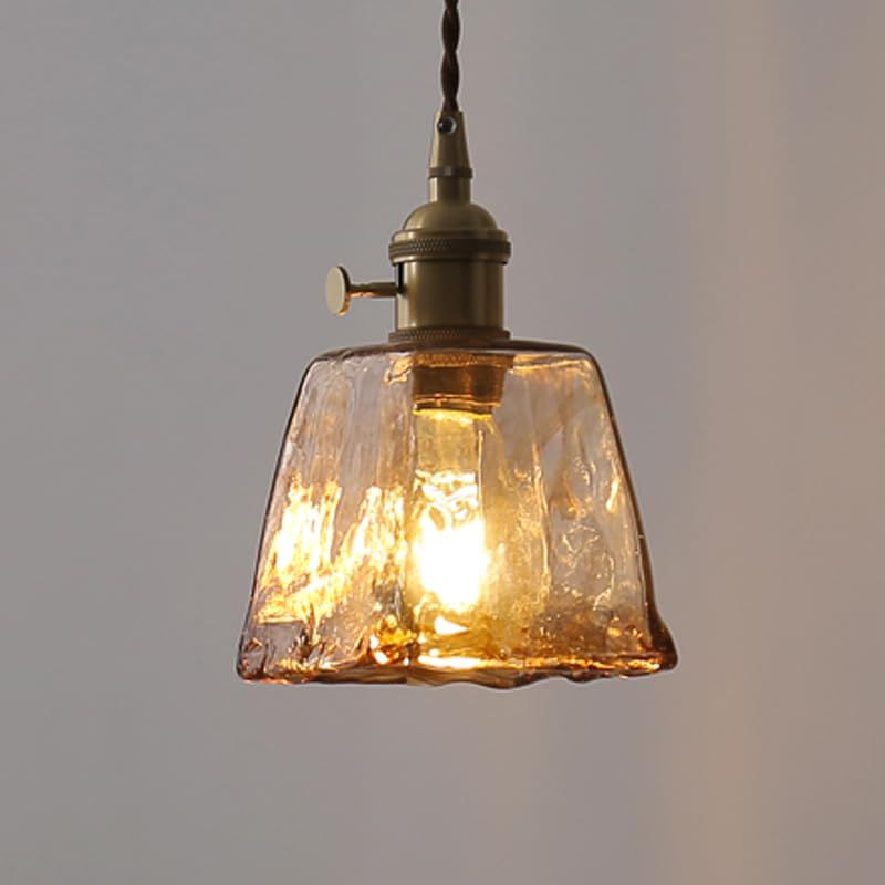 Chende ペンダントライト 琥珀色 ガラス 手作り アンティーク 1灯 天井照明 北欧 照明 おしゃれ シンプル LED電球対応 コード収納 真鍮 キッチン リビング ダイニング 玄関 トイレ エレガント クラシック レトロ GL-16-JP-GL