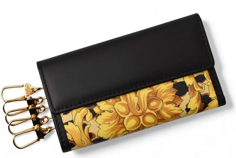 ヴェルサーチ キーケース 5連 VERSACE ヴィンテージ フラワー ブラック ゴールド