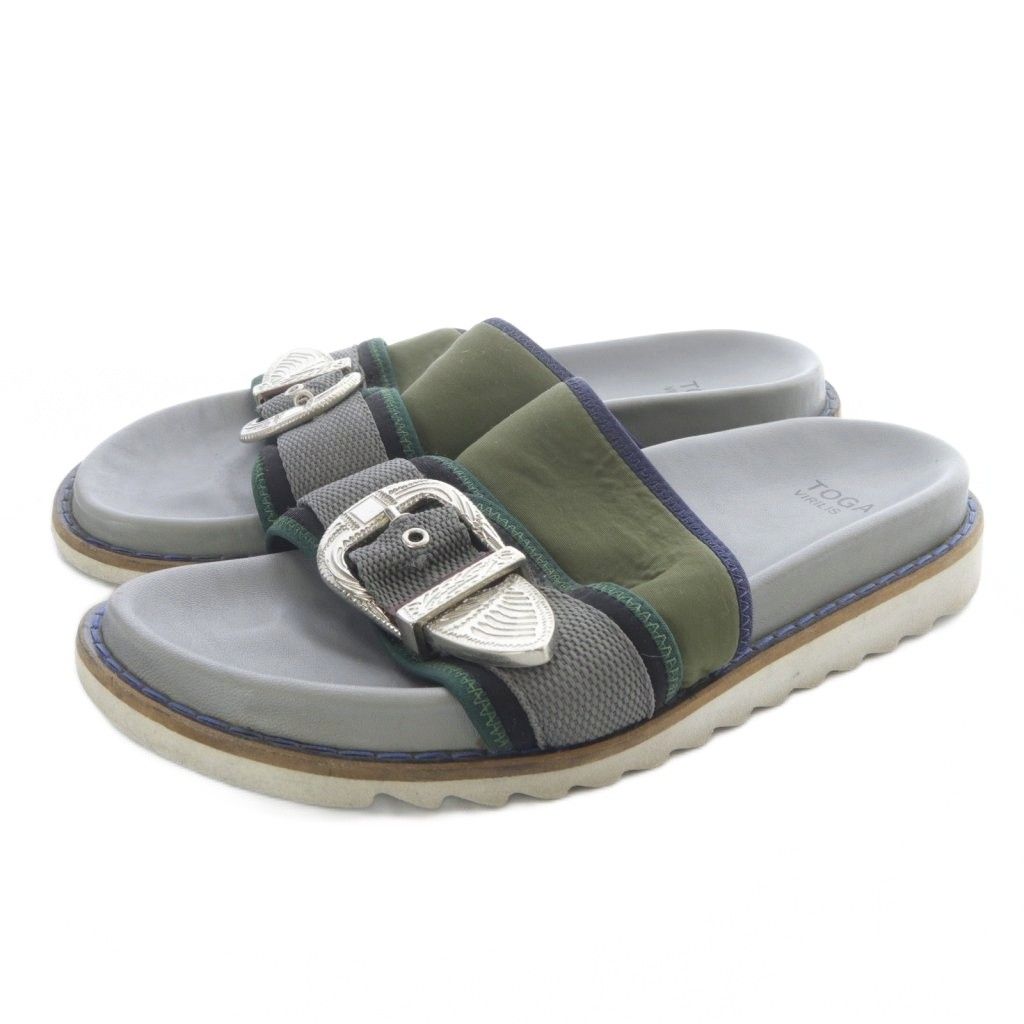 トーガ TOGA ビリリース ベルトバックルサンダル 40 グレー 緑 グリーン