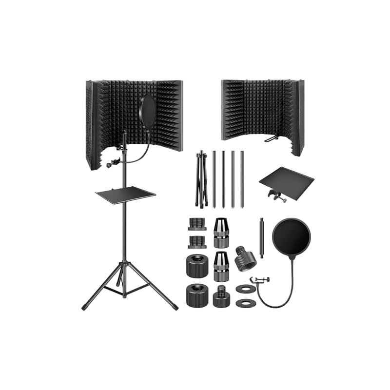 Aokeo マイク 防音 吸音材 シールド マイク分離シールド 折り畳み ボーカル録音放送用 放送用リフレクション フィルター 録音吸音材 スタンド付きAO-505 1