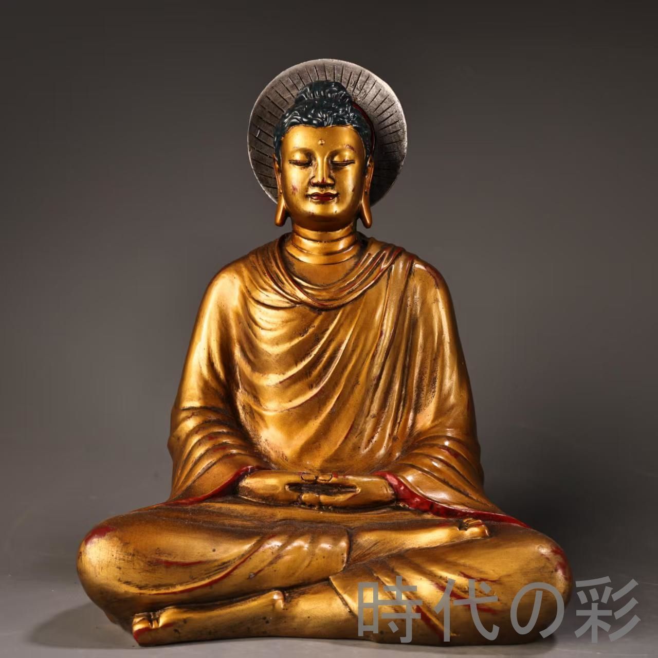 中国古美術 旧蔵 藏伝 釈迦牟尼仏像 純銅 鍍金銀 高浮彫 鏨刻 純手作り 仏教