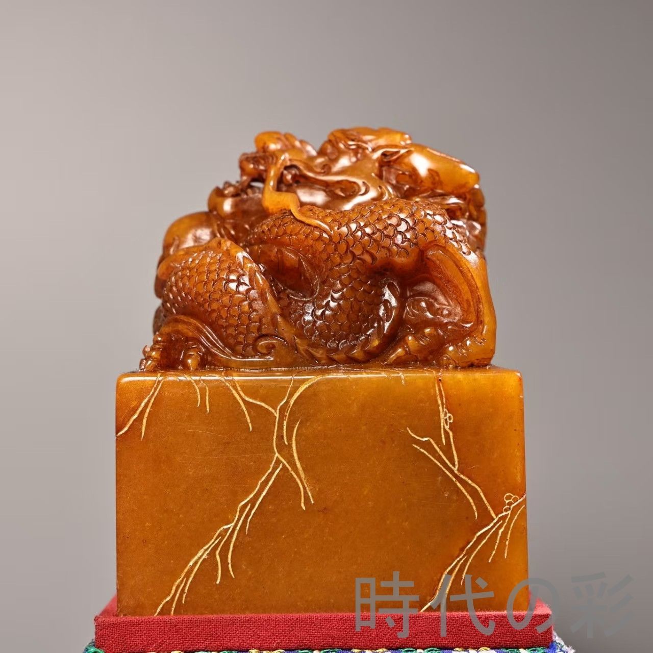 中国古美術 旧蔵『寿山石 田黄石 印章』高浮彫 手工彫刻 重量級珍品 唐