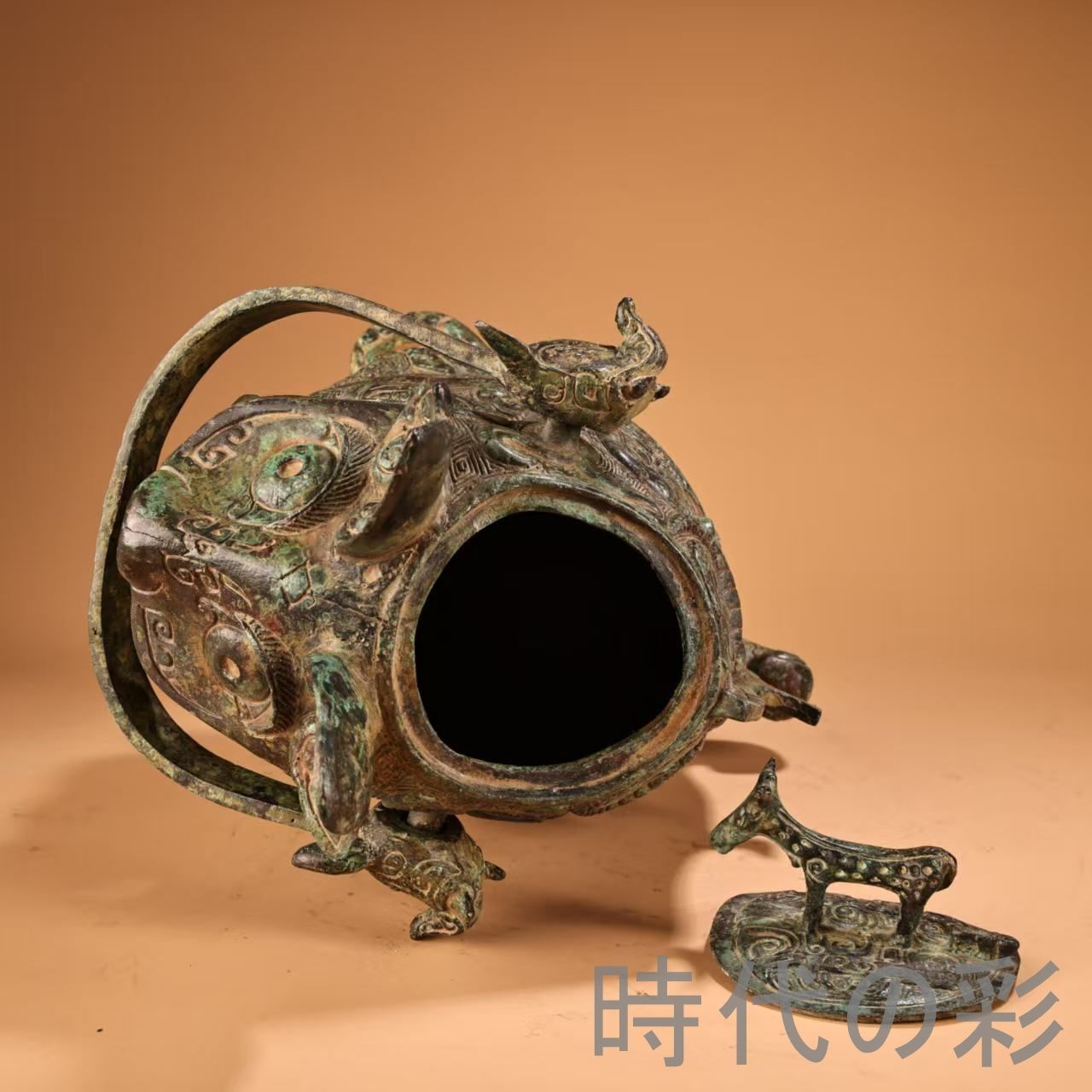 中国古美術『旧蔵 純銅鍍銀 龍亀印章』高浮彫鏨刻 古銅器 置物 擺件 時代物 中国古美術 旧蔵『青銅器 提梁抱嬰獸?』高浮彫 大型銅? 青銅器 文房