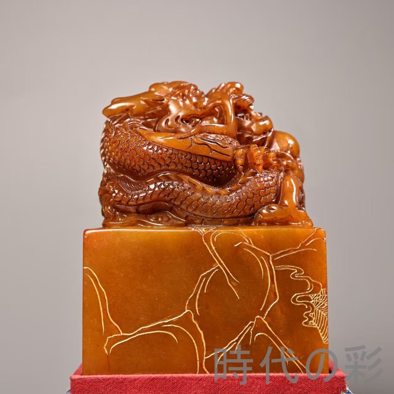 中国古美術 旧蔵『寿山石 田黄石 印章』高浮彫 手工彫刻 重量級珍品 唐