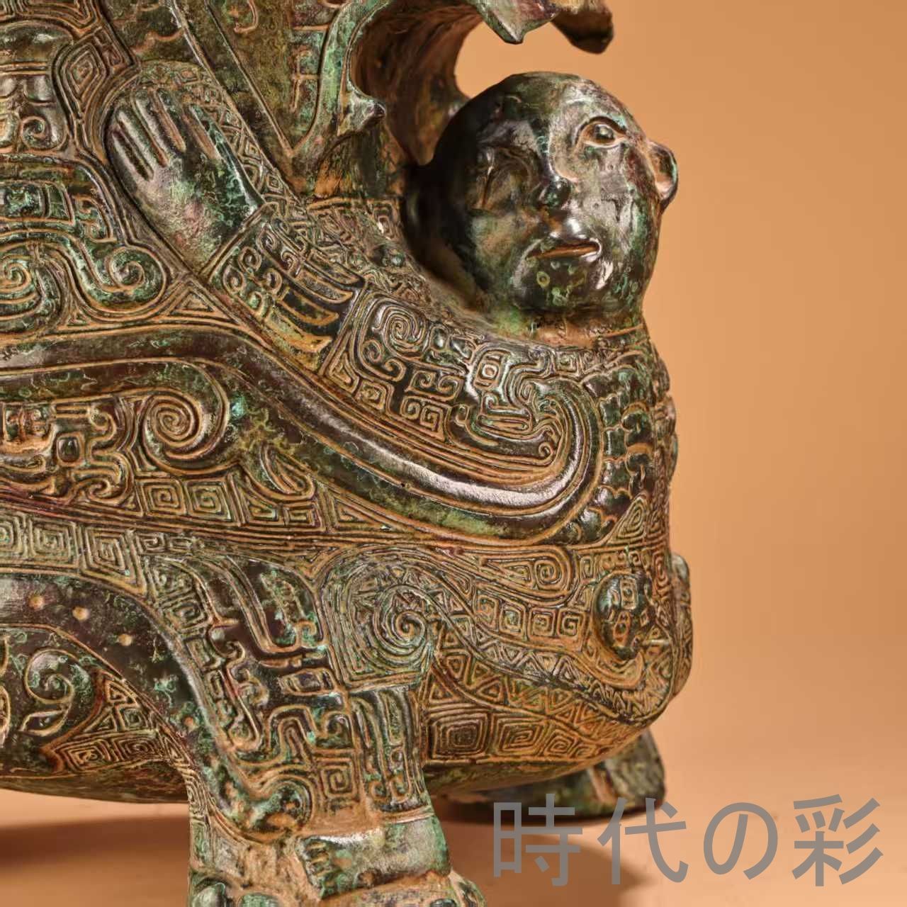 中国古美術『旧蔵 純銅鍍銀 龍亀印章』高浮彫鏨刻 古銅器 置物 擺件 時代物 中国古美術 旧蔵『青銅器 提梁抱嬰獸?』高浮彫 大型銅? 青銅器 文房