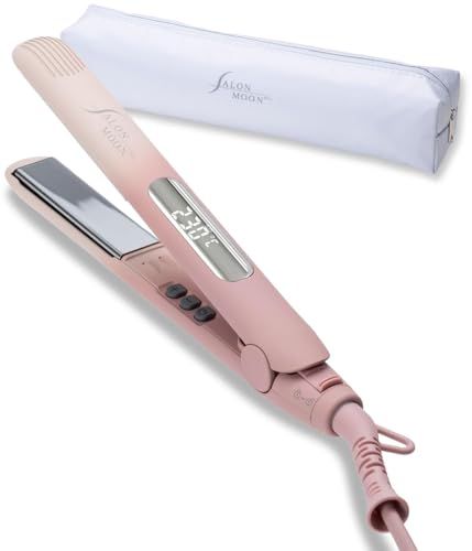 ミニ ヘアアイロン ストレート 20 mm 2 WAY 軽量 コンパクト 高速起動 ダブルマイナスイオン 80～230℃ デジタル表示 海外対応 ミラーチタニウムプレート 前髪 ストレートアイロン モーヴピンク サロンムーン