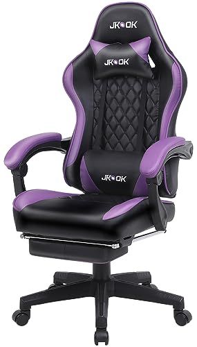 JKOOK ゲーミングチェア オットマン付き 多機能 連動ひじ掛け ゲーム用 デスクチェア 男女兼用 学習椅子 PUレザー JK 08 黒紫