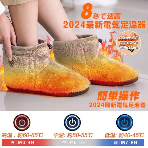 電気スリッパ 足温器 8秒で速暖 フットウォーマー 6000 mAh * バッテリー付き コードレス 日本製ヒーター 自由に歩ける 足元 あったかグッズ NTC過熱保護 ドローコード付き 加熱スリッパ 3段階温度調節 8時間使用 1.5 m延