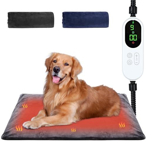 ペット用ホットカーペット 9段階温度調節 35 55℃ 14段階タイマー機能 0-12 24 H ペット用ヒーター 猫 犬 ホットマット 小動物 ヒーターマット 過熱保護 加熱パッド コード全て鋼管で保護 噛み癖対策 防水難燃性 厚手 柔らか 寒さ対