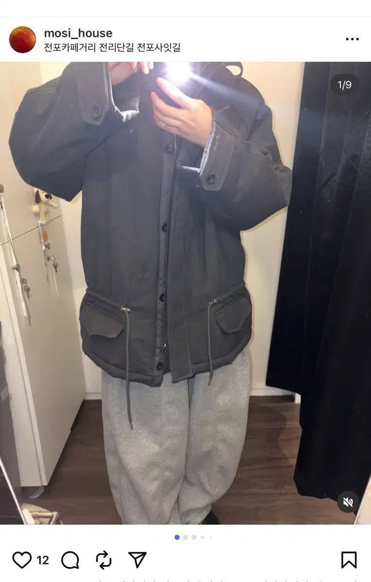 リネン麻ハウス キルティング マウンテンパーカー ダウン チャコール