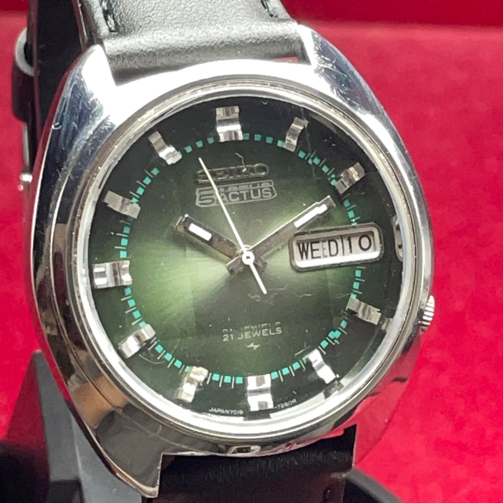 9面ガラス風防純正新品 SEIKO 5 ACTUS 自動巻 日本製 革ベルト新品