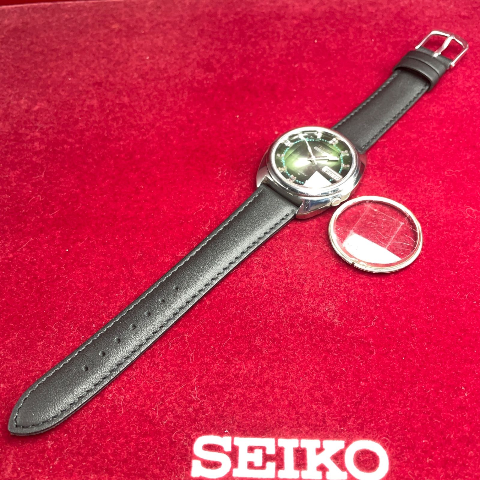 9面ガラス風防純正新品 SEIKO 5 ACTUS 自動巻 日本製 革ベルト新品