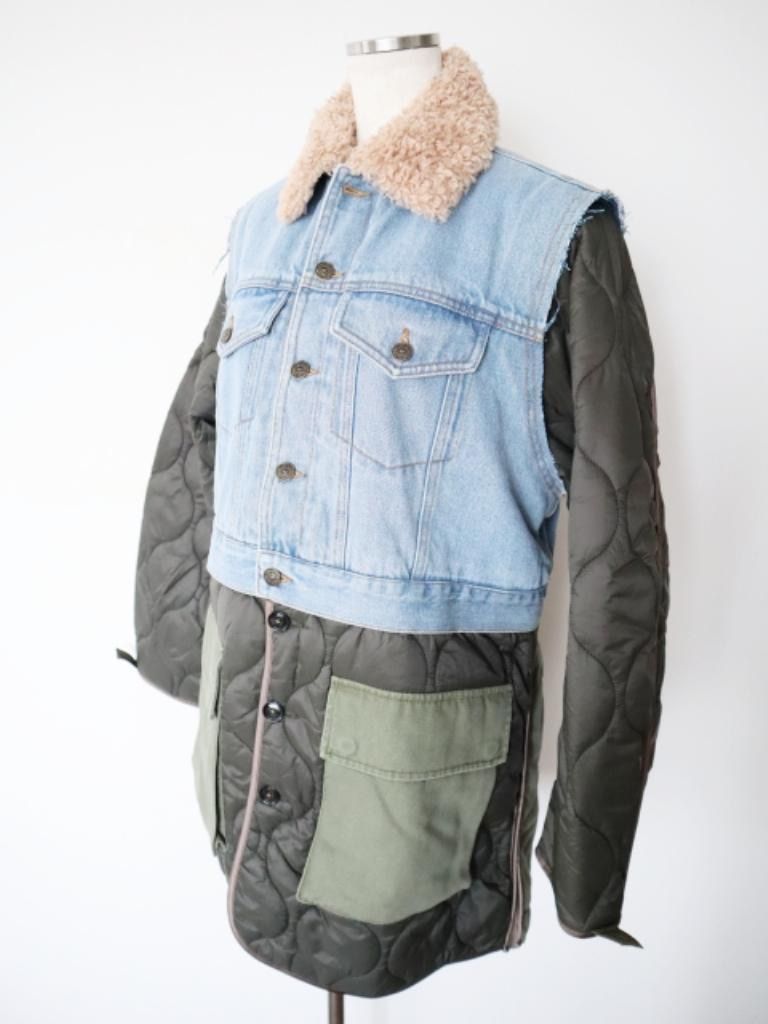 DIESEL ディーゼル キルティングデニムジャケット衿ボア XS レディースM-L相当 デニムブルー 緑系カーキ ベージュ他 オーバーサイズ カジュアル おしゃれ お出掛け み 6460744