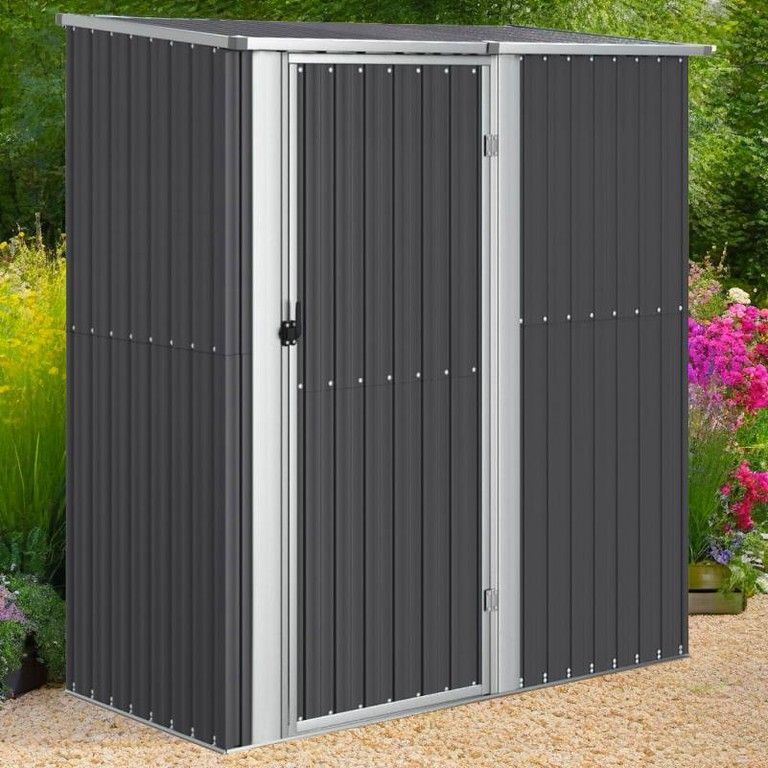 耐久性抜群 亜鉛メッキ鋼製ガーデンシェッド 幅180 5 cm 奥行97 高さ209 アンソライト 屋外収納 物置 DIY 庭