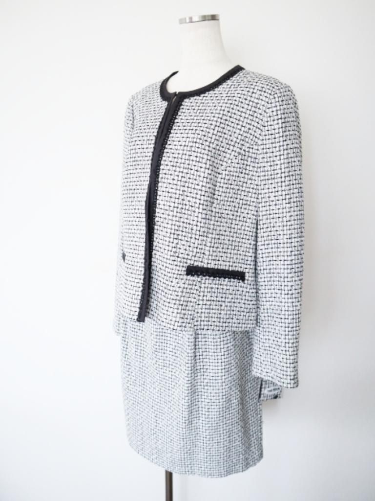 Belle Current ベルカレント イギン取扱い ツイードセットアップ フォーマル 大きいサイズ 21 AR オフホワイト ブラック シルバー ジャケット スカート おしゃれ み 6460719