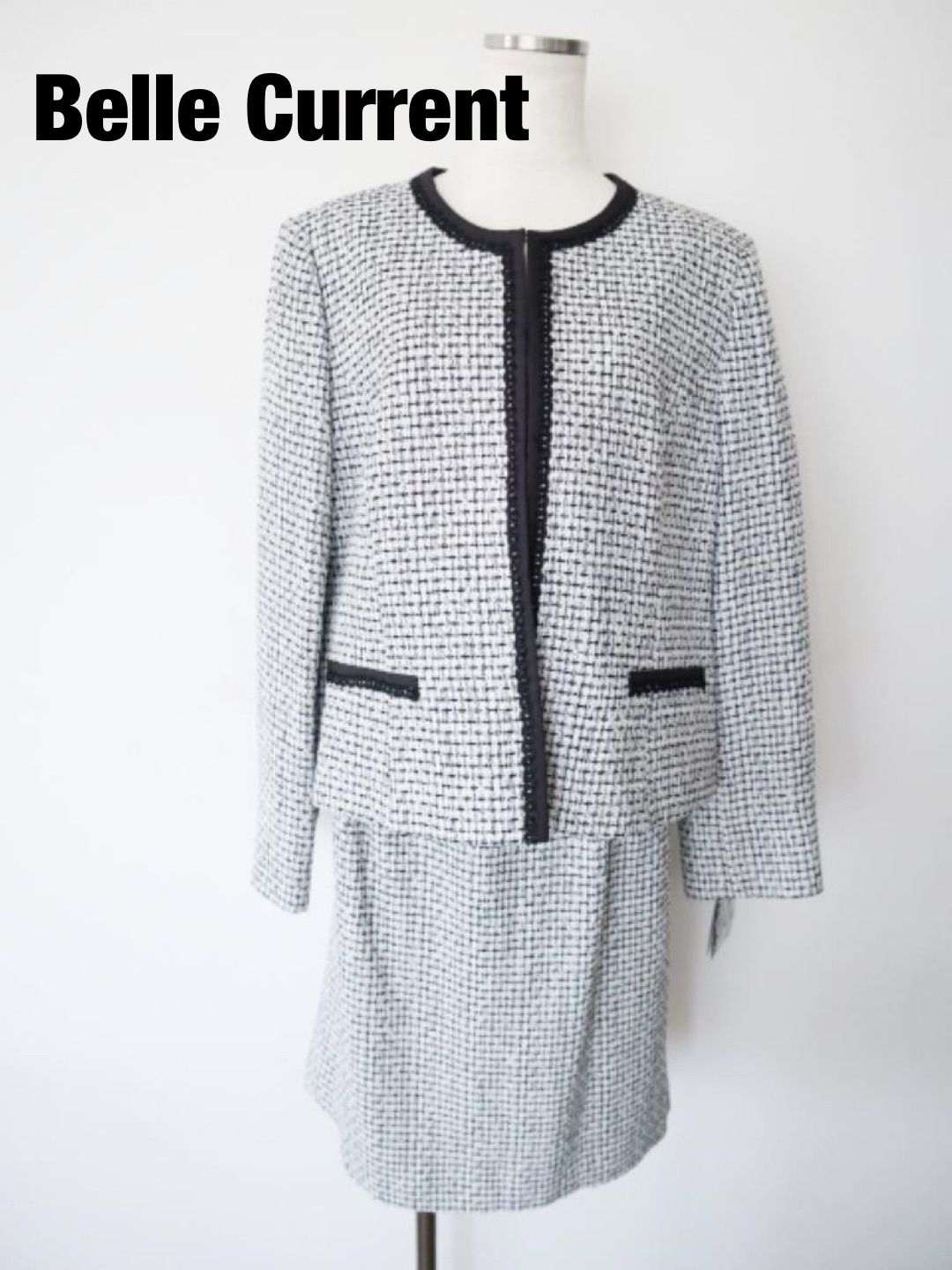 Belle Current ベルカレント イギン取扱い ツイードセットアップ フォーマル 大きいサイズ 21 AR オフホワイト ブラック シルバー ジャケット スカート おしゃれ み 6460719