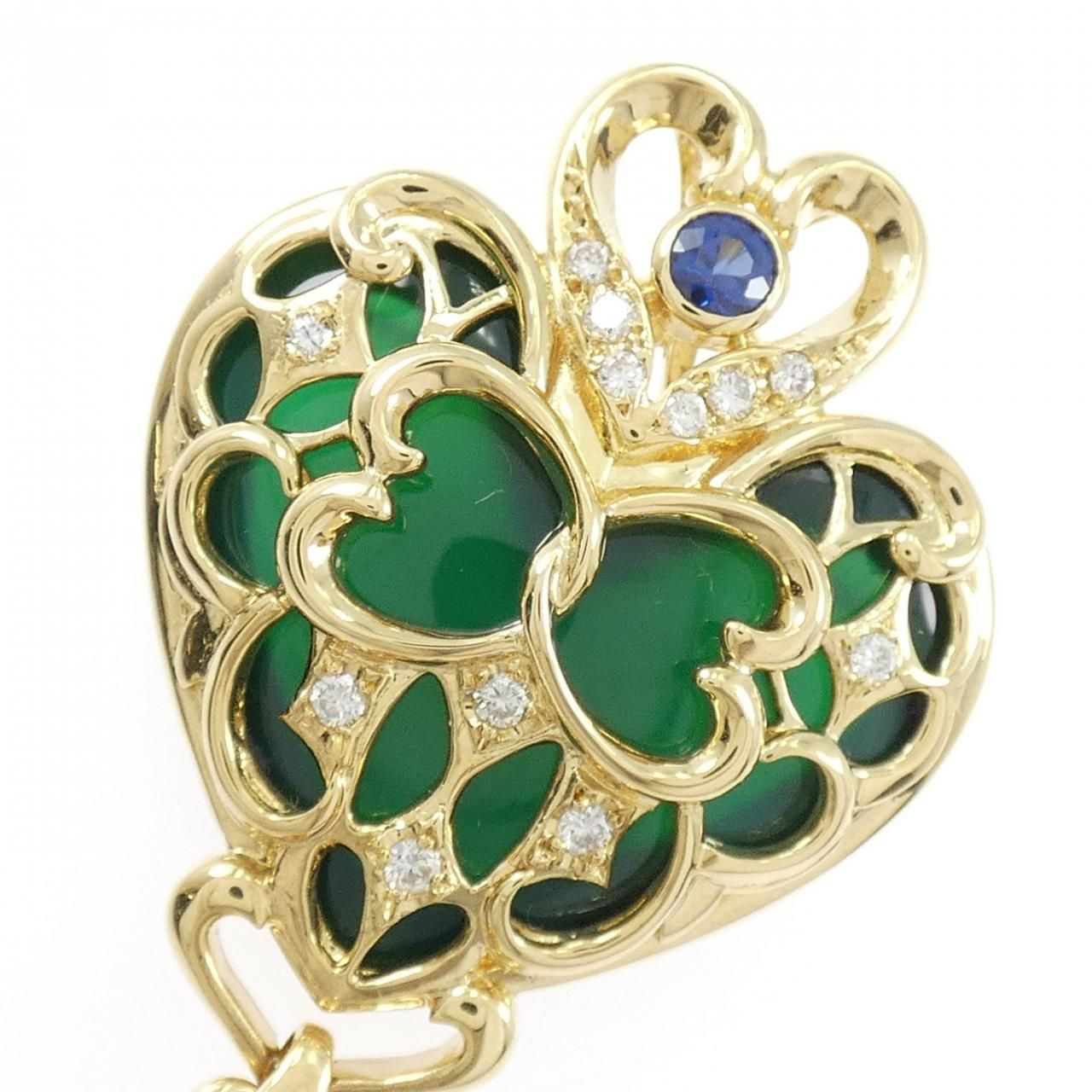  K 18 YG ハート ストーン ペンダント ブローチ コサージュ アクセサリー