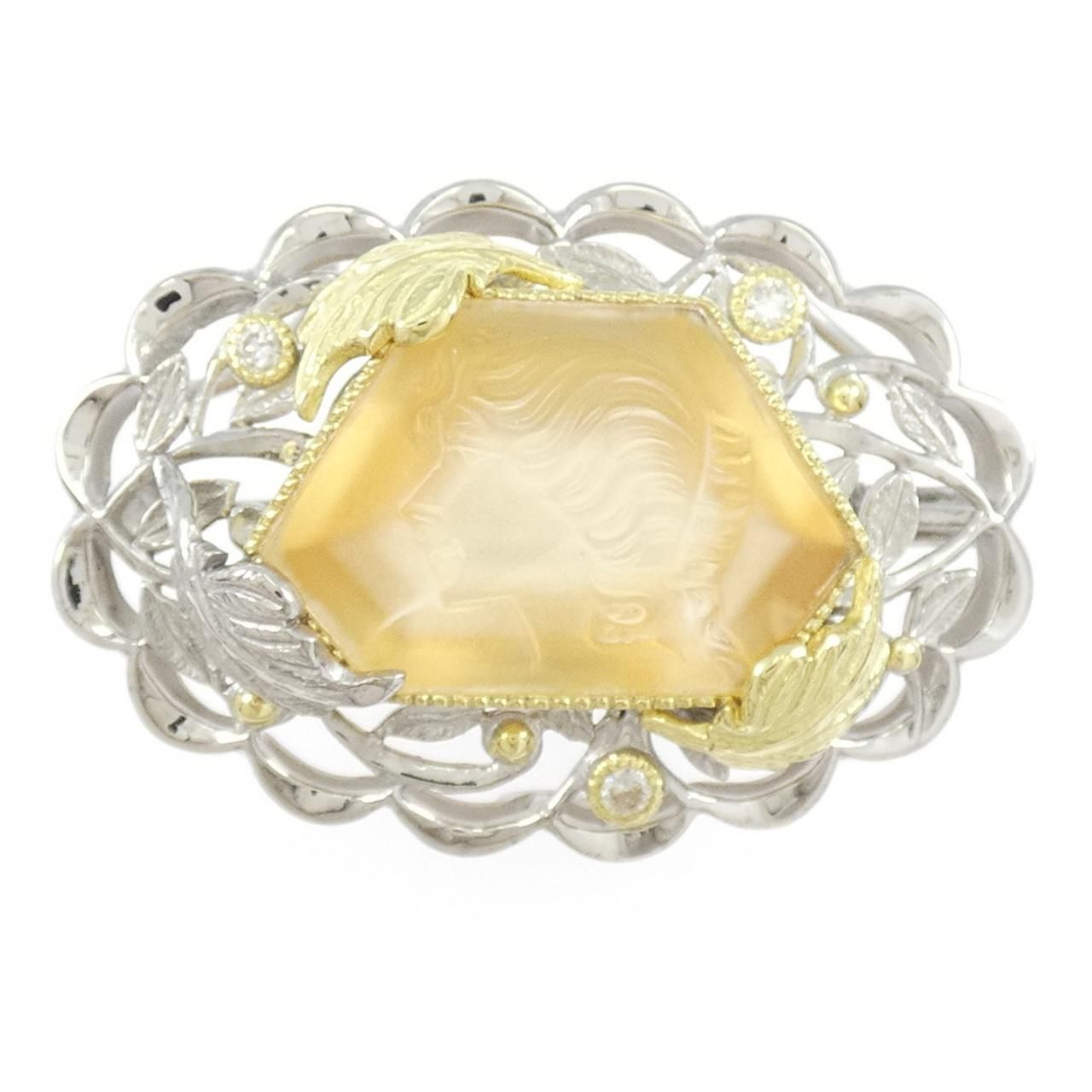 K 18 WG YG 14 シトリン ブローチ 12.615 CT