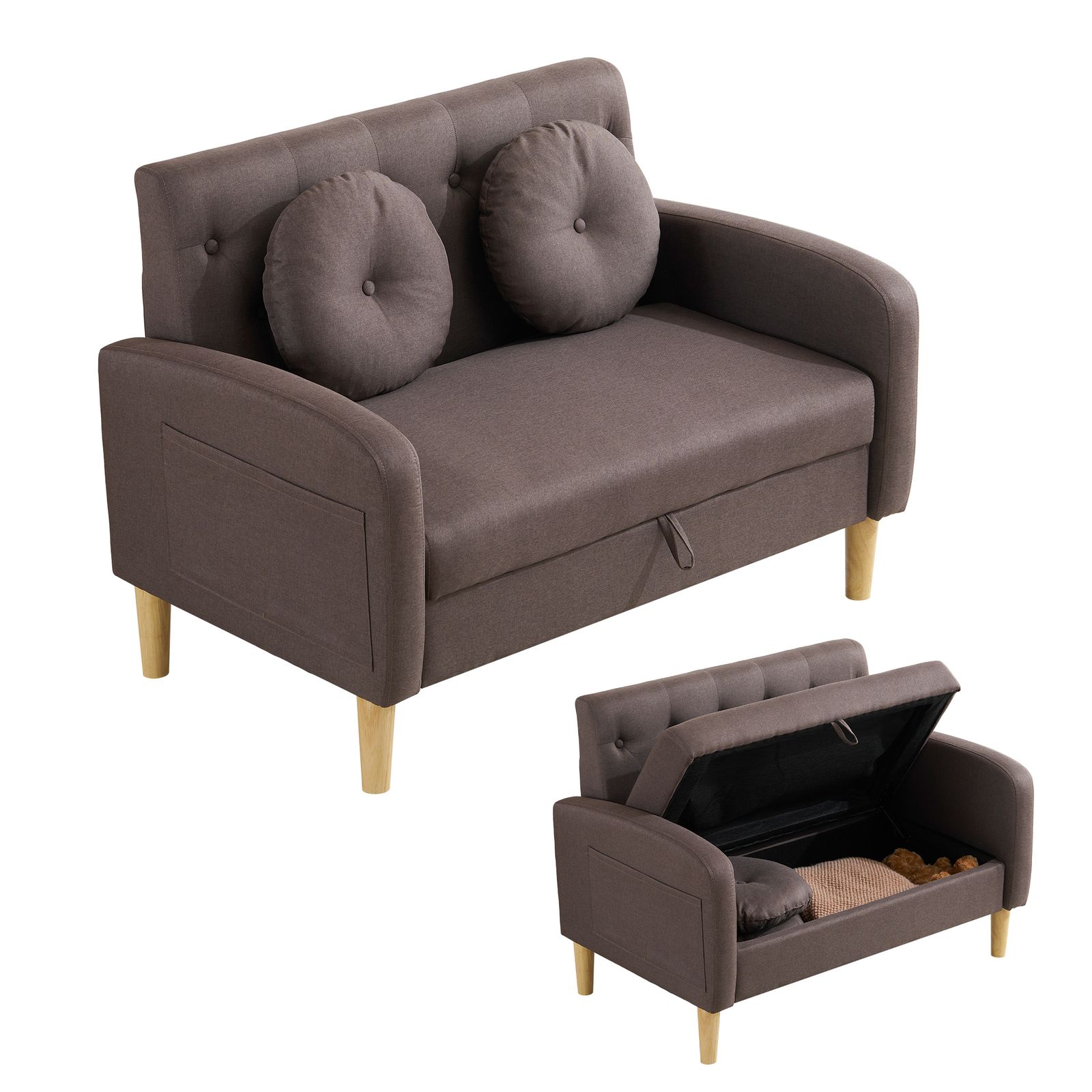 数量 ソファ 2人掛け ローソファ 収納機能付き クッション 付き おしゃれ リビング用 ファブリック素材 コンパクト 新生活 インテリア ブラック