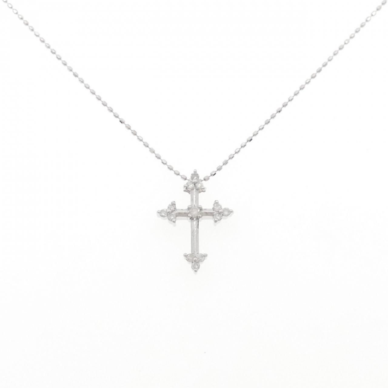 K 18 WG クロス ダイヤモンド ネックレス 0.14 CT