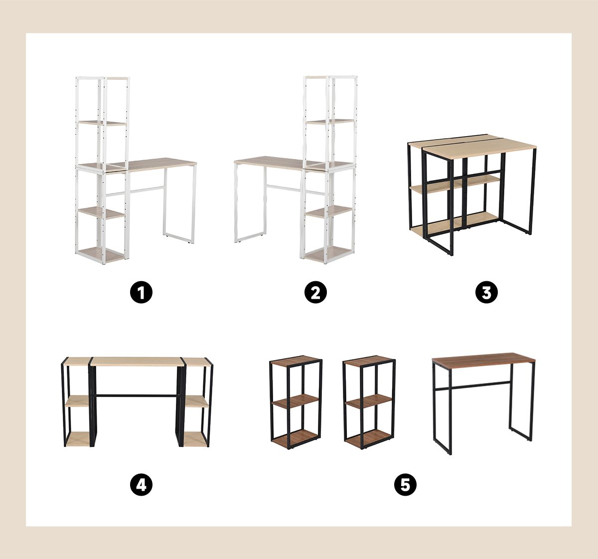 パソコンデスク H型 木製 学習机 オフィスデスク ミシン台 収納ラック2