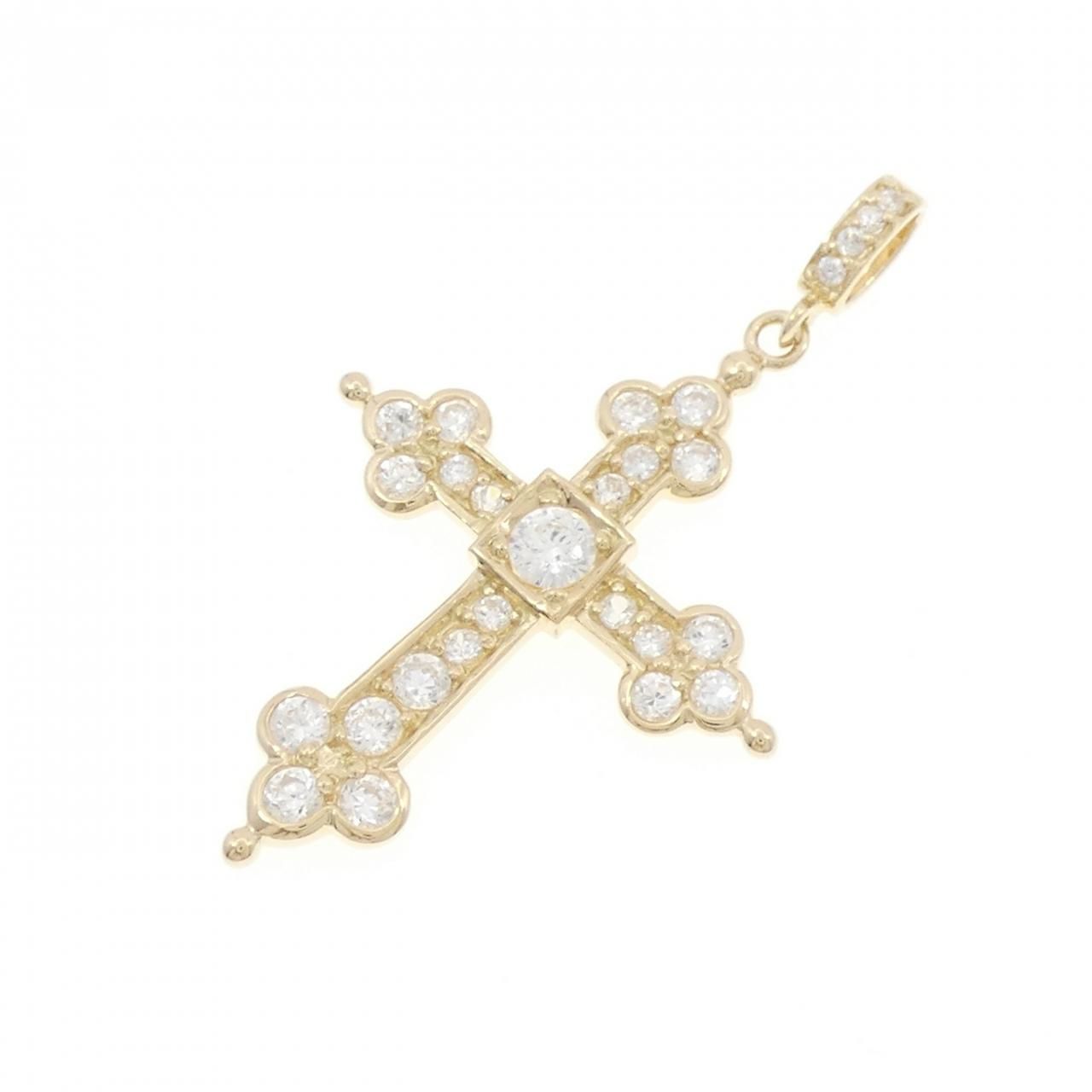 K 14 YG クロス キュービック ペンダント