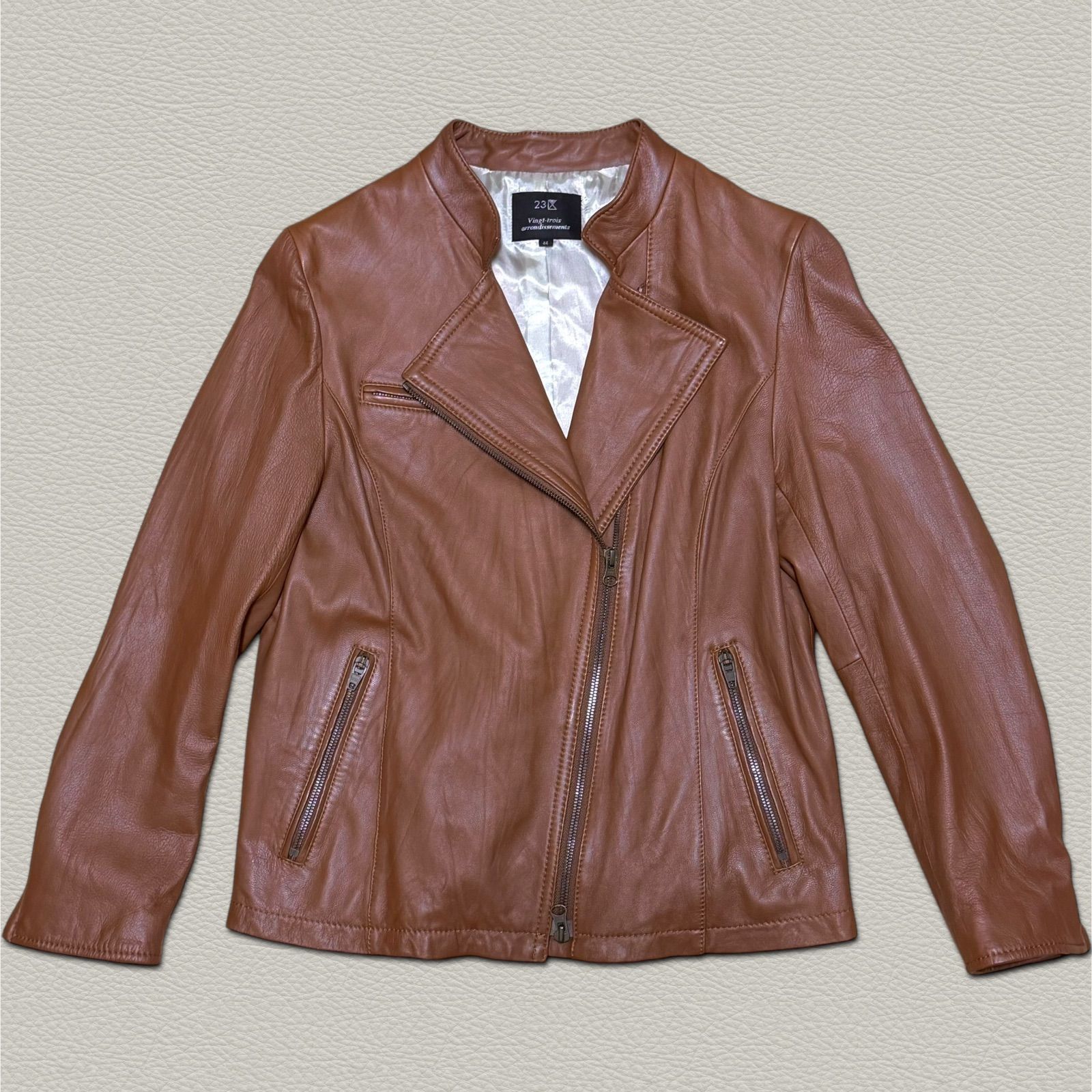 希少23区 ダブルライダースジャケット 羊革 ブラウン 大きいサイズ48 希少23区 ダブルライダースジャケット 羊革 ブラウン 大きいサイズ48