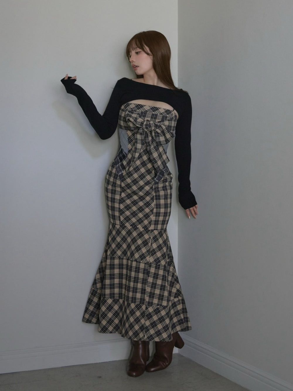 ANDMARY Juni check dress BLACK S - メルカリ