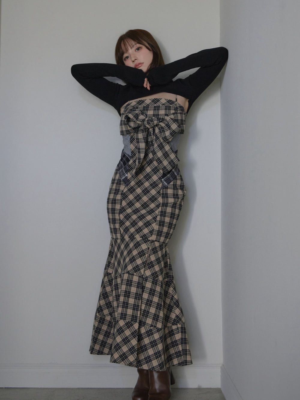 ANDMARY Juni check dress BLACK S - メルカリ