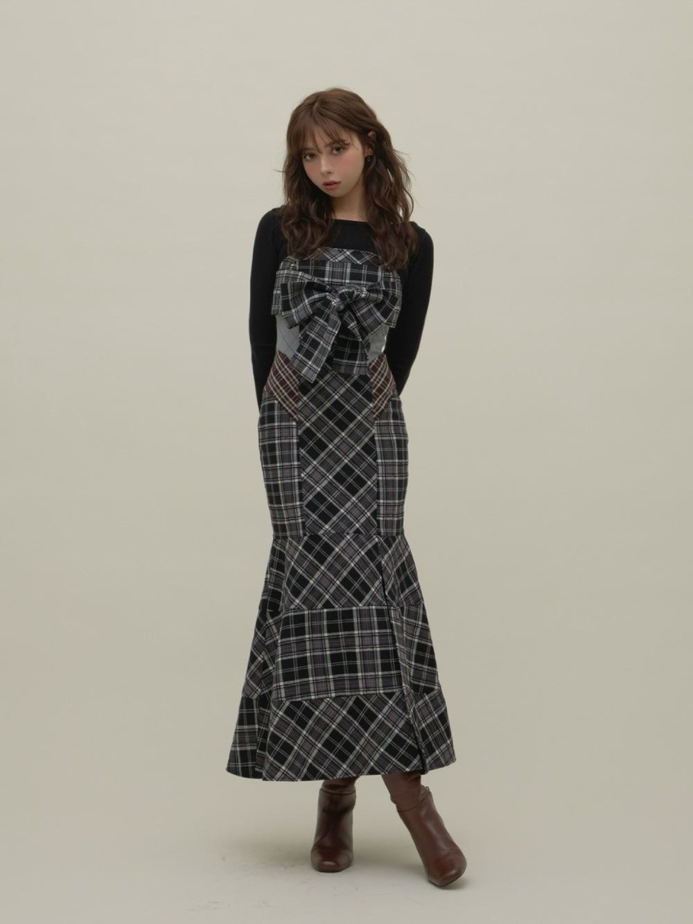 ANDMARY Juni check dress BLACK S - メルカリ