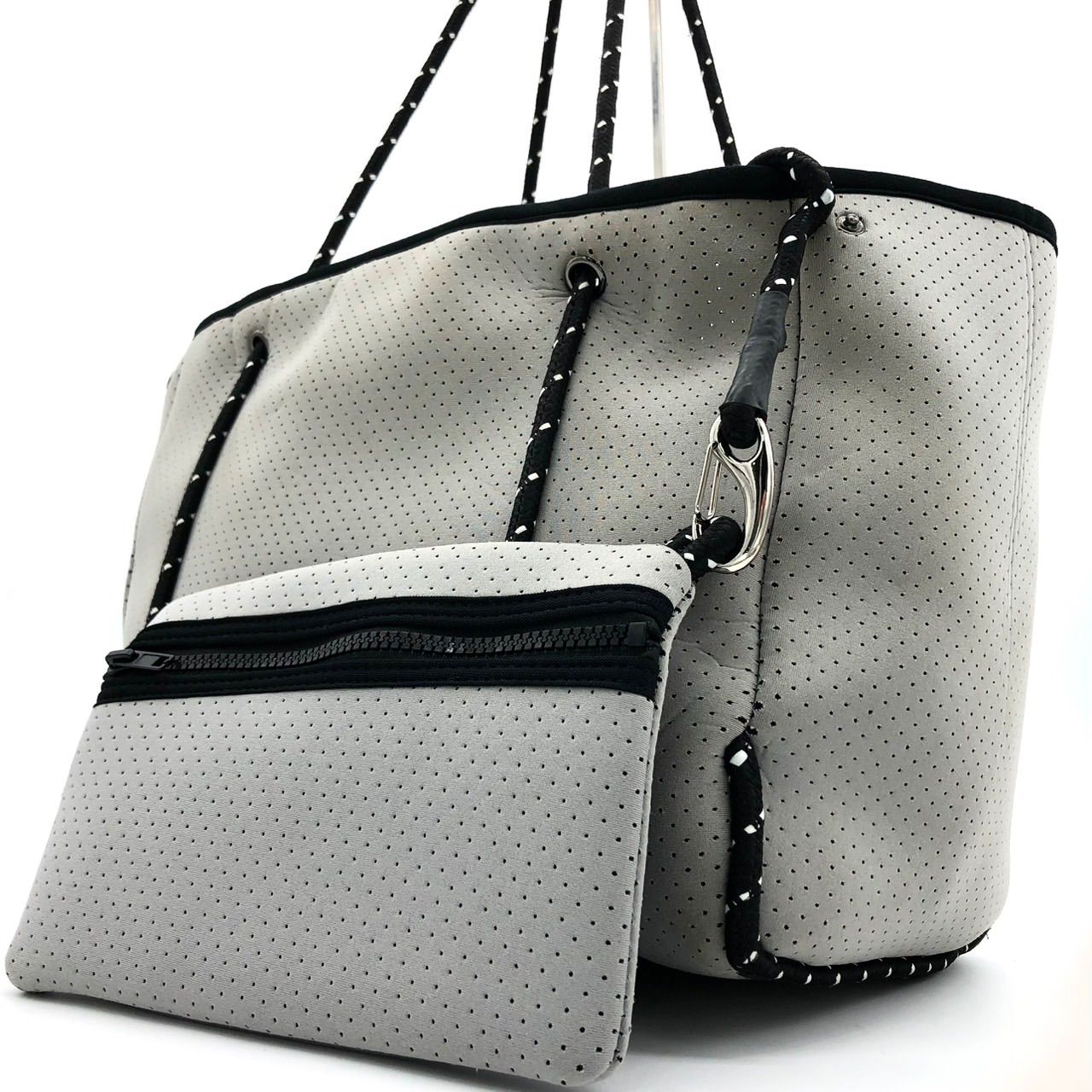 q bag paris Qバッグ トートバッグ ネオプレン 大容量 グレー ポーチ付 