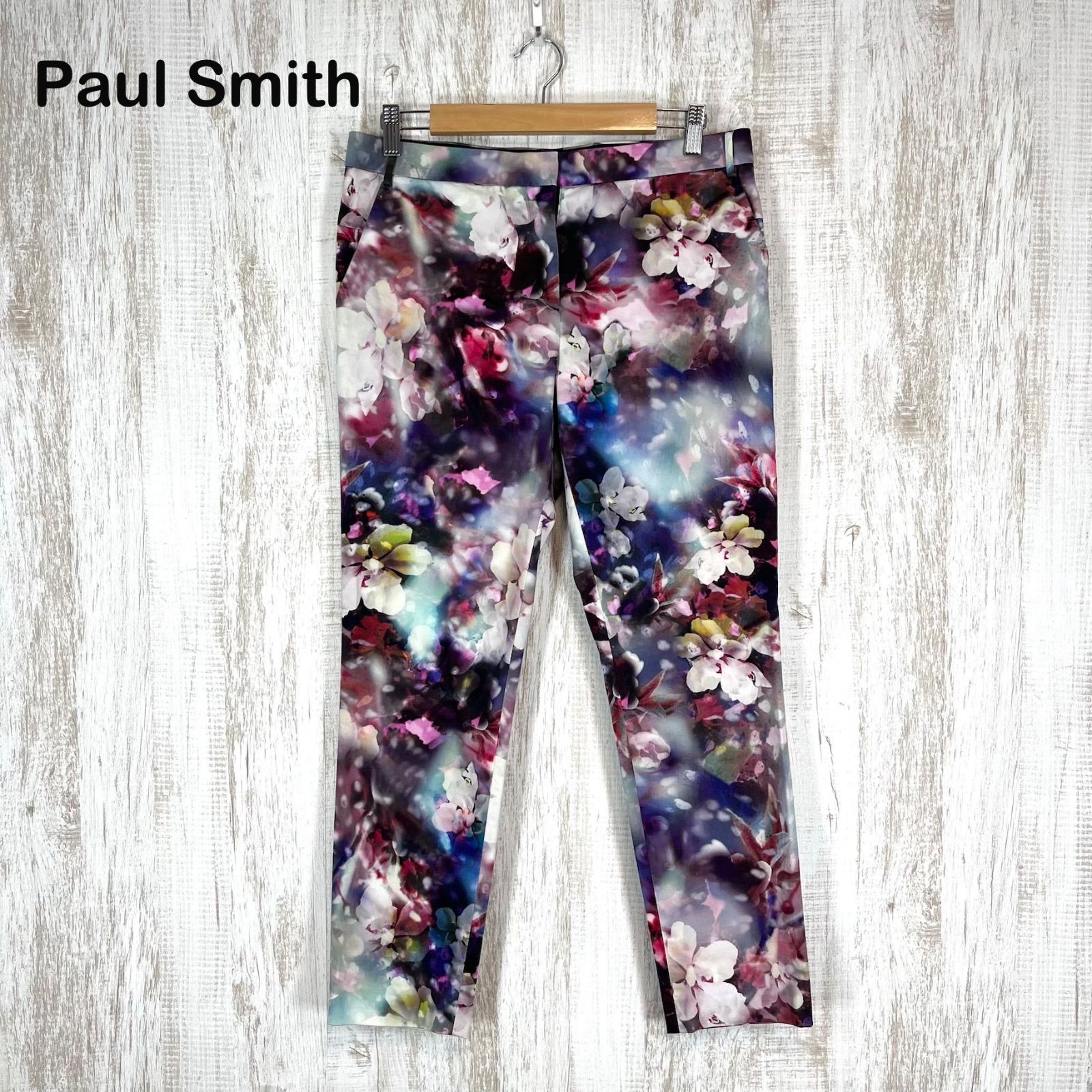 【大きいサイズ】【42】Paul Smith 花柄 ストレッチパンツ レディース Paul Smith BLACK ポールスミスブラック フラワープリント 花柄 総柄
