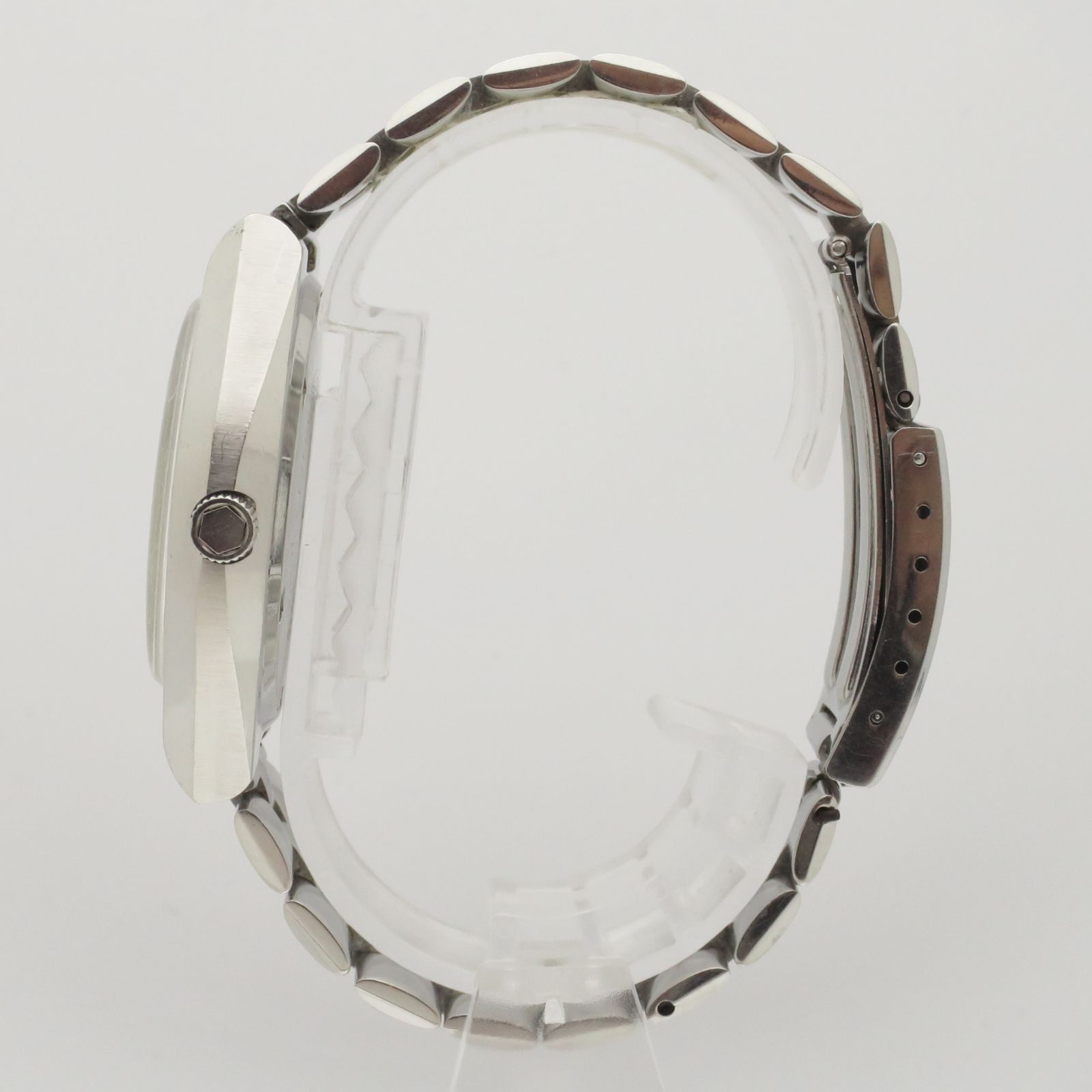  稼働品 プレスマチック セイコー メンズ腕時計 5146 7010 自動巻 30石 ホワイト シルバー ハイビート デイデイト レトロ ヴィンテージ第二精工舎製 亀戸 チェスターコート 自動巻き時計 腕時計(アナログ)