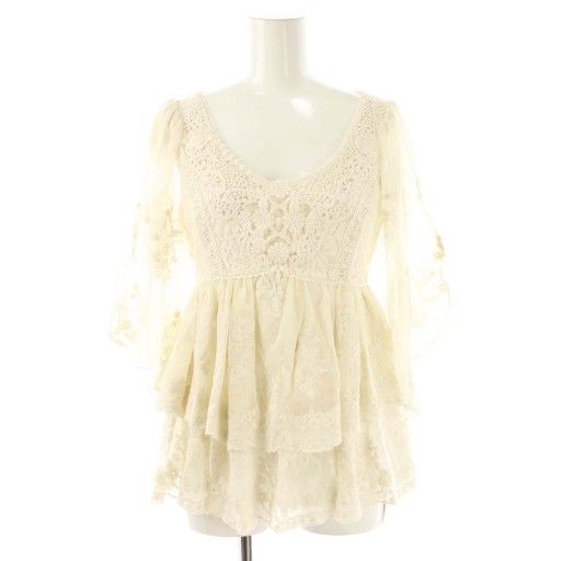 スナイデル SNIDEL 25 SS エンブロイダリーチュニックブラウス 五分袖 プルオーバー F アイボリー |NR OS SH