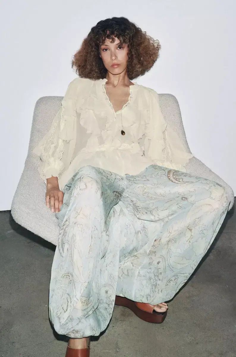 ザラ ZW レース フリル ブラウス S