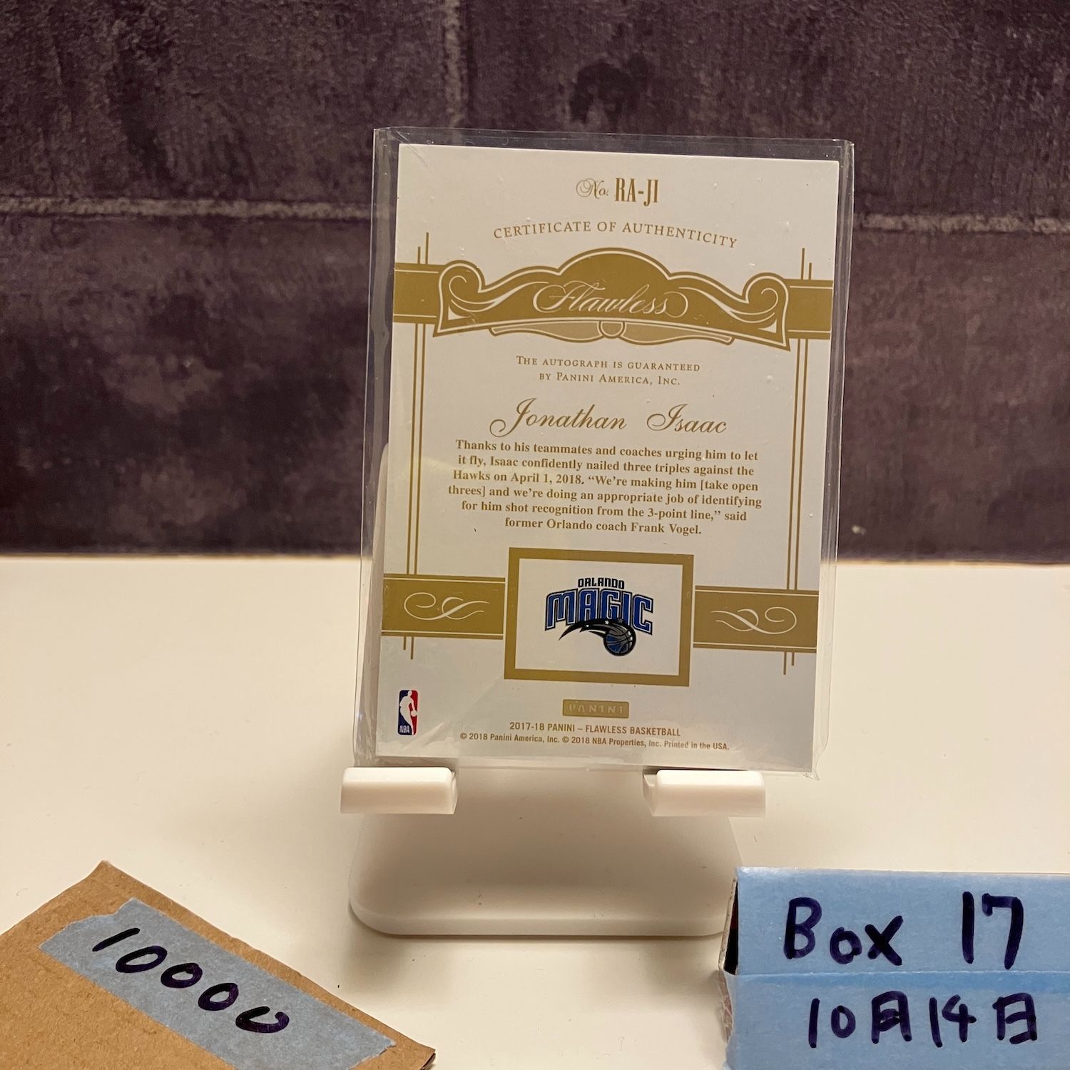 2017-18 Panini Flawless Jonathan Isaac 10 25 直筆サインカード Orlando Magic カード
