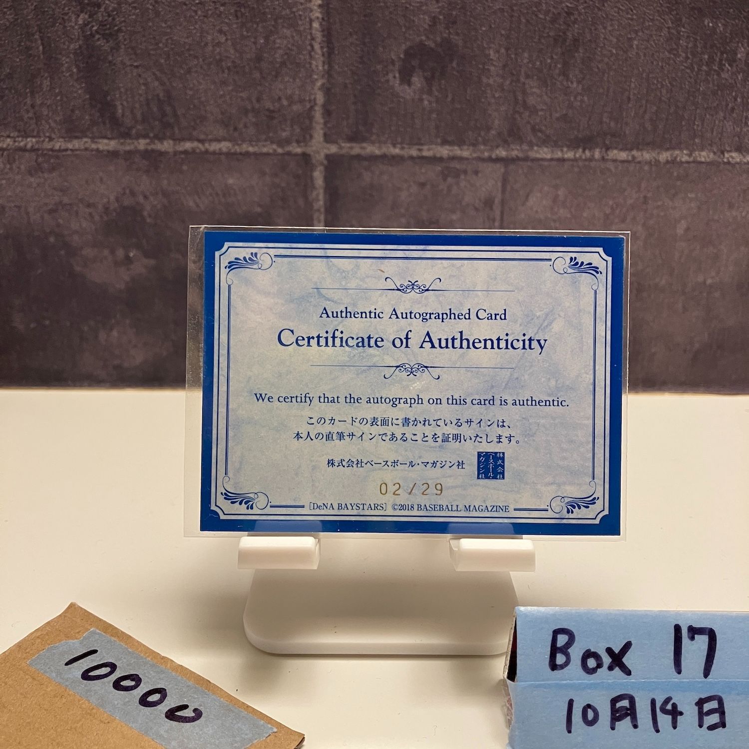 2018 BBM 山﨑康晃 02/29 直筆サインカード 横浜DeNAベイスターズ Blue