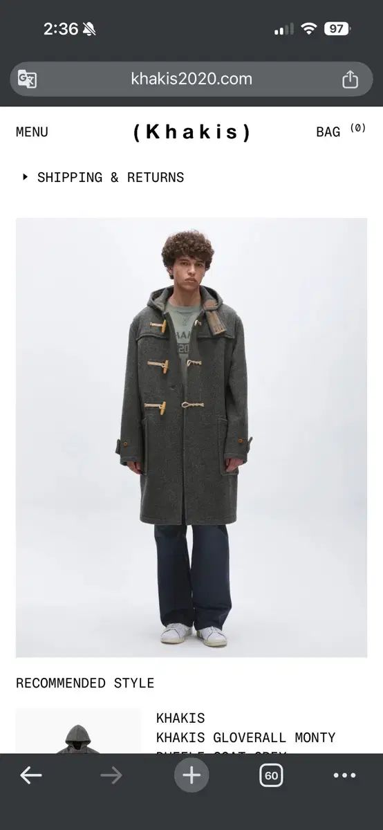 L カーキXグローバーオール ダッフルコート グレー