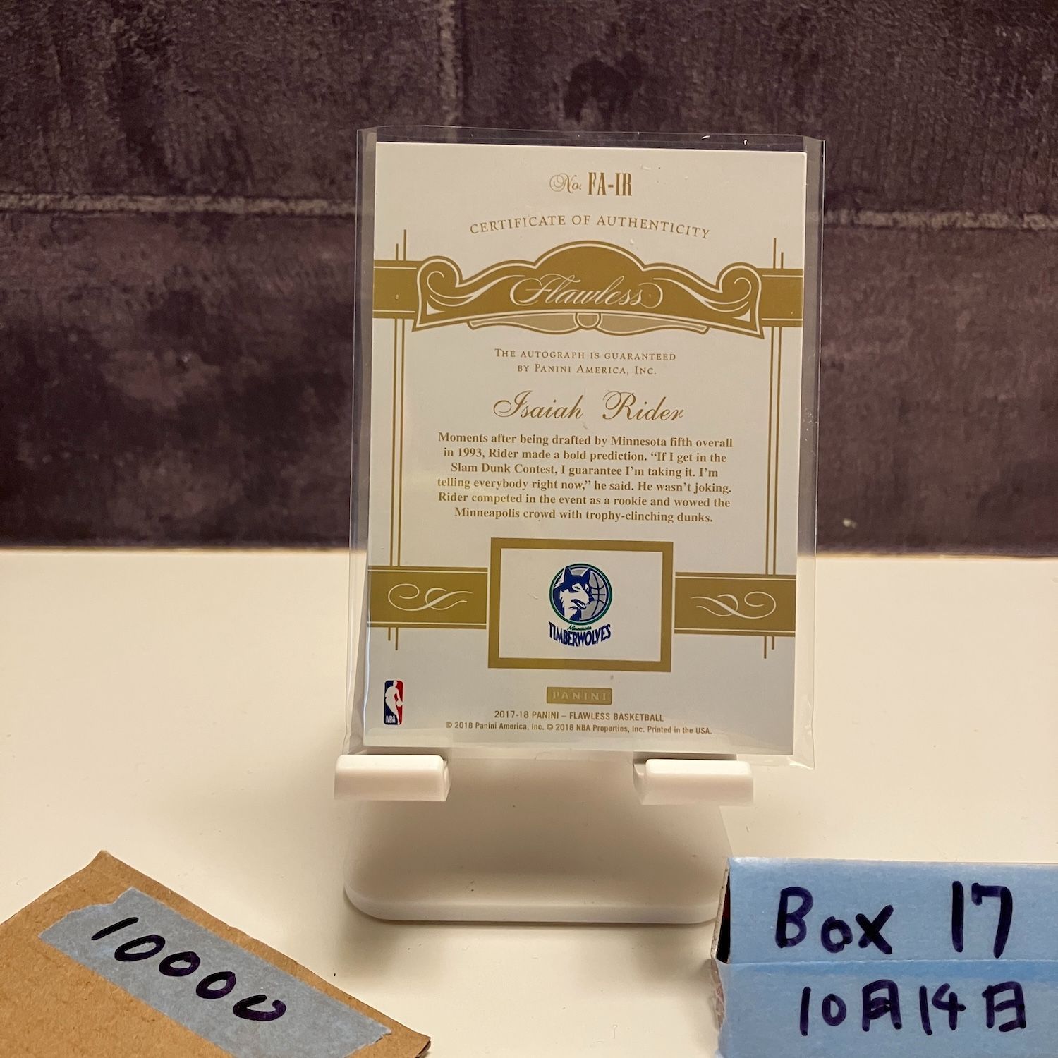 2017-18 Panini Flawless Isaiah Rider 18 25 直筆サインカード Minnesota Timberwolves カード