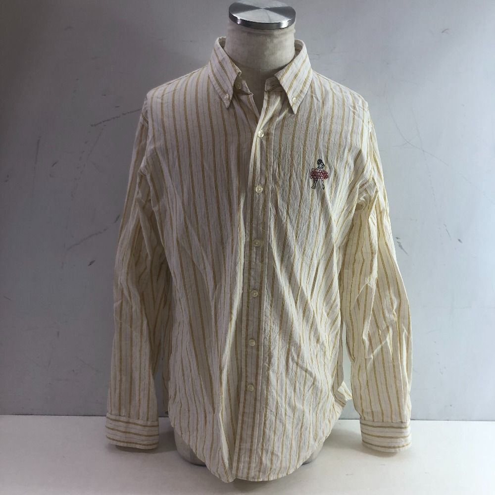 04 w 5514∞ GLAMOUR ヒステリックグラマー VIXEN LINE刺繍 ボタンダウン シャツ 長袖 アイボリー サイズL ストライプ
