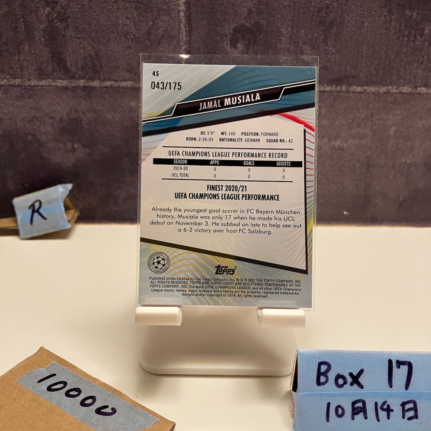 2020-21 Topps Finest UEFA Champions League Jamal Musiala 043 175 FC Bayern Munich Speckle Refractor RC ルーキー Rookie カード