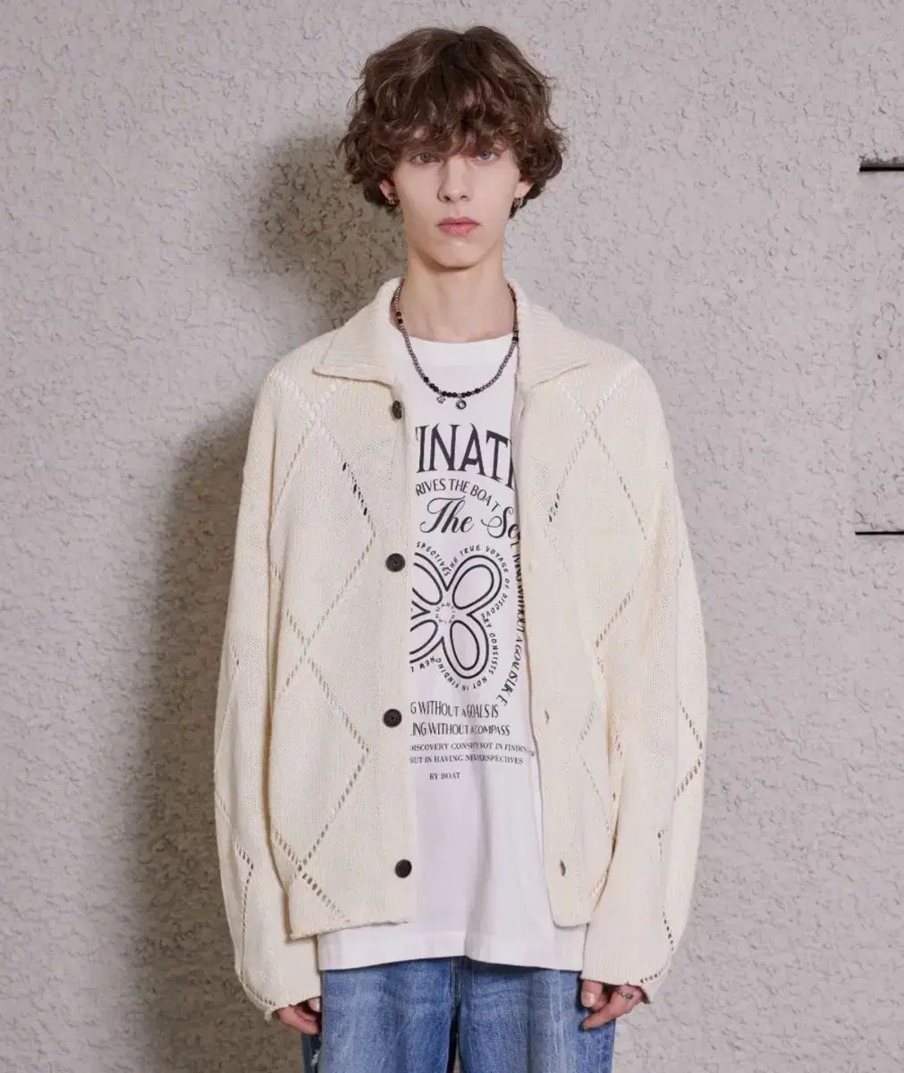 マーティンプラン ダイヤモンドパンチ カーディガン アイボリー L