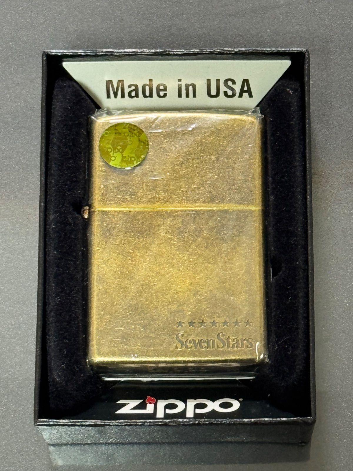 zippo セブンスター ストーンウォッシュ ゴールド 前面刻印 SEVEN STARS 2009年製 品 七連星 懸賞品 ケース 保証書