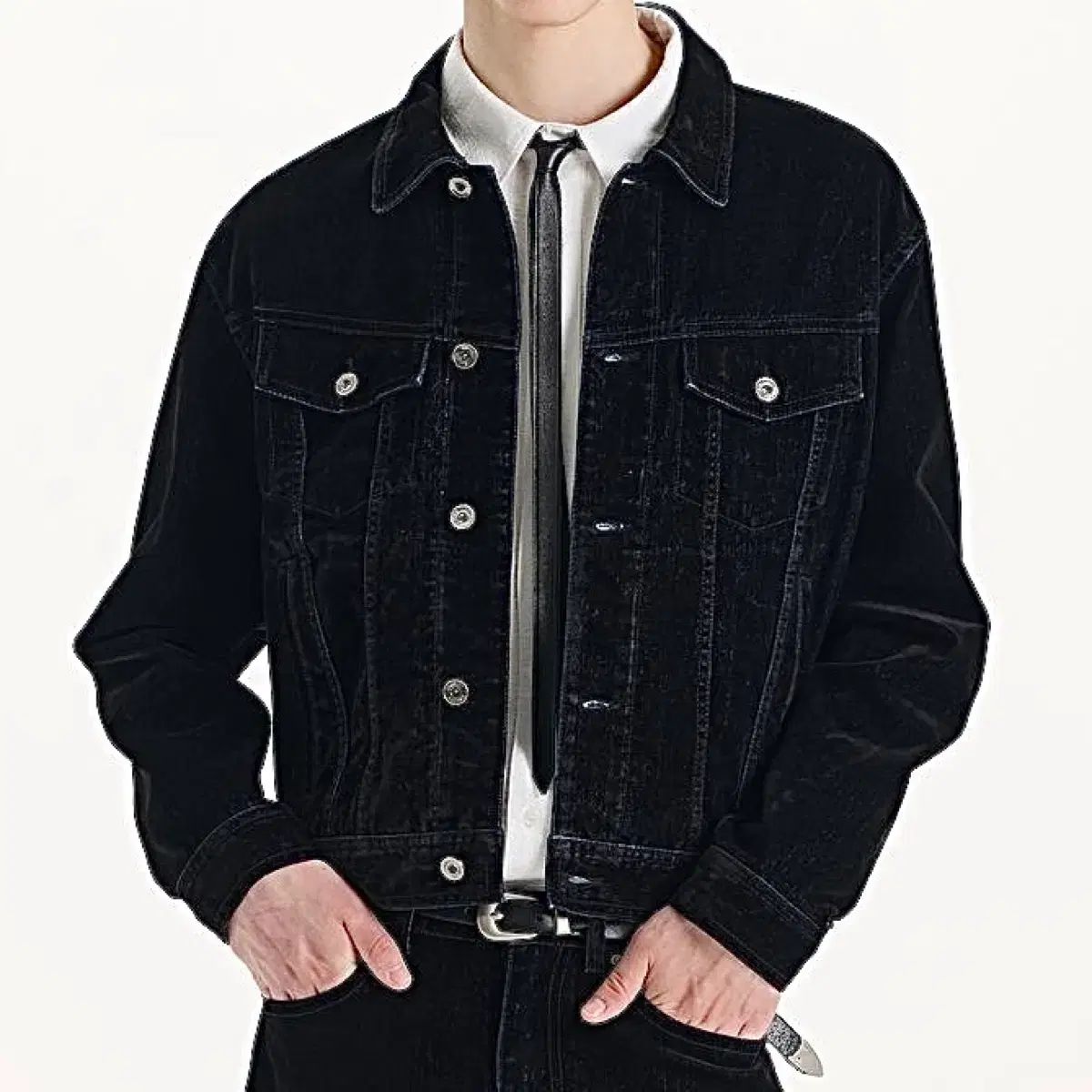 KEEN キーン 록 ベルベット デニム クロップド ウォッシュ トラッカー デニムジャケット ブラック