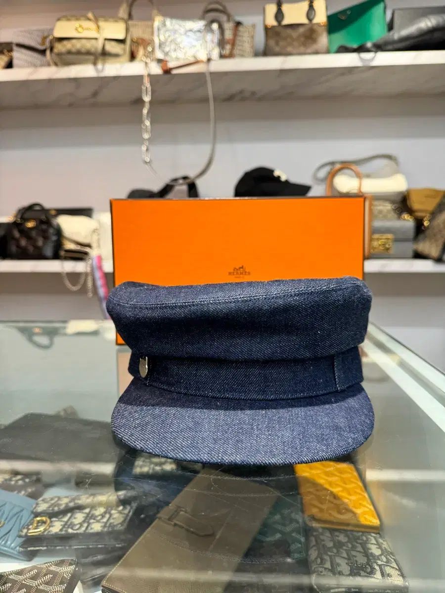 エルメス ドーヴィル キャップ デニム パラジウム HARDWARE Indigo