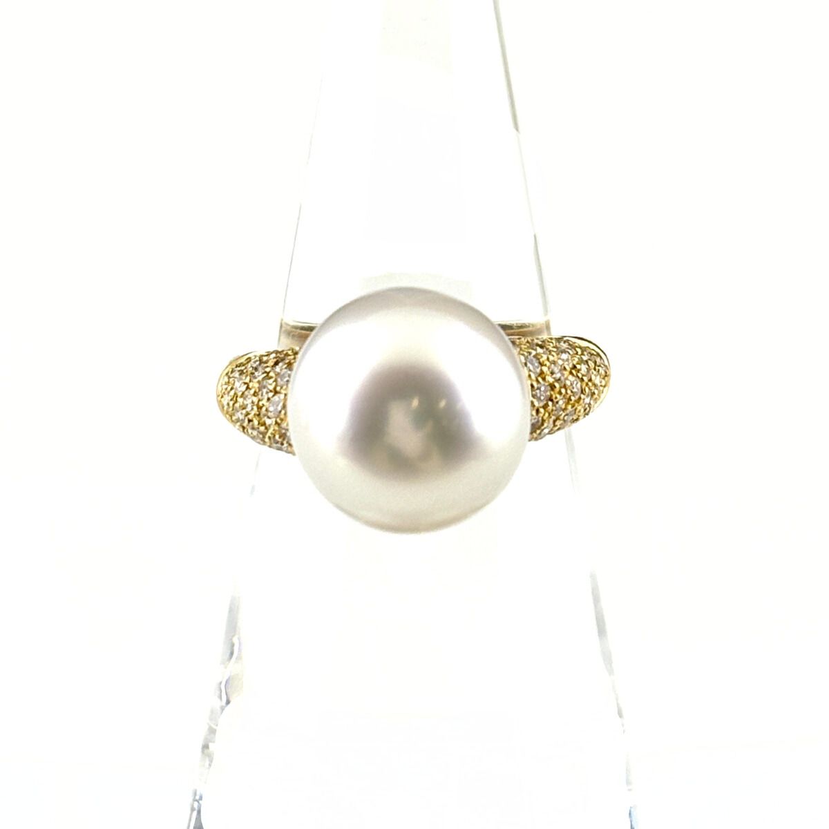 パール デザインリング YG イエローゴールド 指輪 メレダイヤ 真珠 リング 14号 K 18 ダイヤモンド レディース